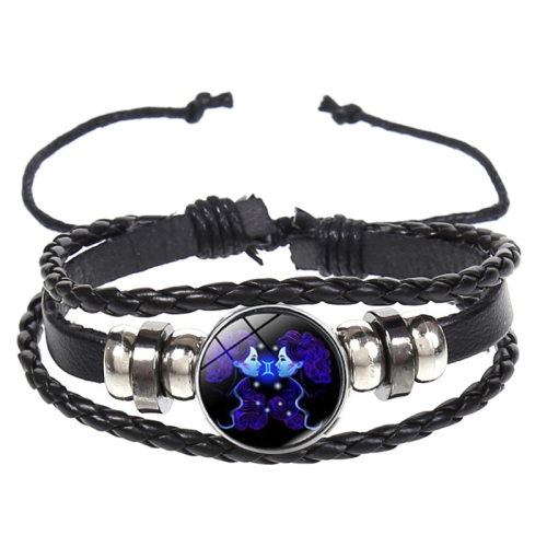 

10pcs Twelve Constellation Luminous Bracelet Retro Leather Rope Woven Bracelet, Style: Gemini