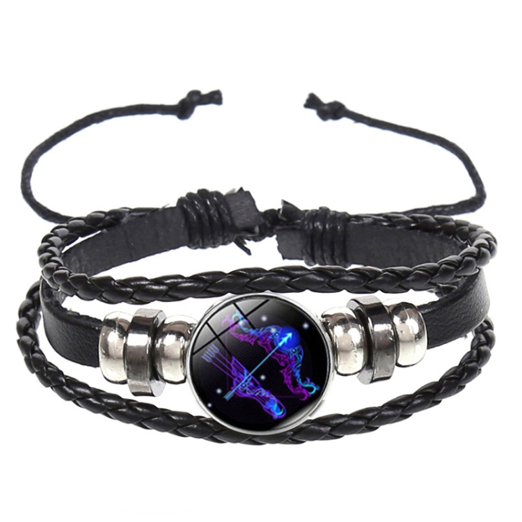 

10pcs Twelve Constellation Luminous Bracelet Retro Leather Rope Woven Bracelet, Style: Sagittarius