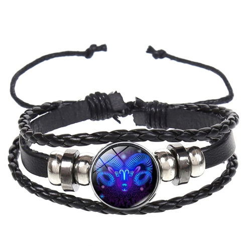 

10pcs Twelve Constellation Luminous Bracelet Retro Leather Rope Woven Bracelet, Style: Aries