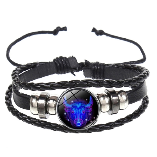 

10pcs Twelve Constellation Luminous Bracelet Retro Leather Rope Woven Bracelet, Style: Taurus