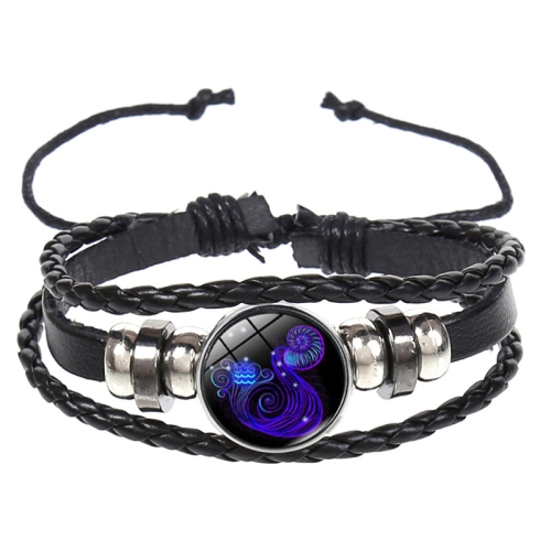 

10pcs Twelve Constellation Luminous Bracelet Retro Leather Rope Woven Bracelet, Style: Aquarius