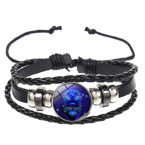 

10pcs Twelve Constellation Luminous Bracelet Retro Leather Rope Woven Bracelet, Style: Leo