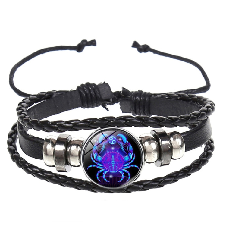 

10pcs Twelve Constellation Luminous Bracelet Retro Leather Rope Woven Bracelet, Style: Cancer