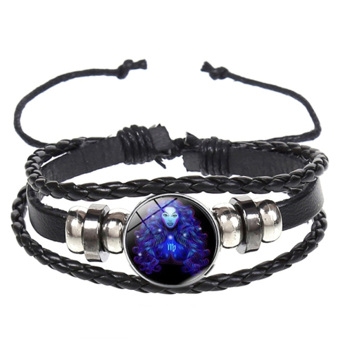 

10pcs Twelve Constellation Luminous Bracelet Retro Leather Rope Woven Bracelet, Style: Virgin