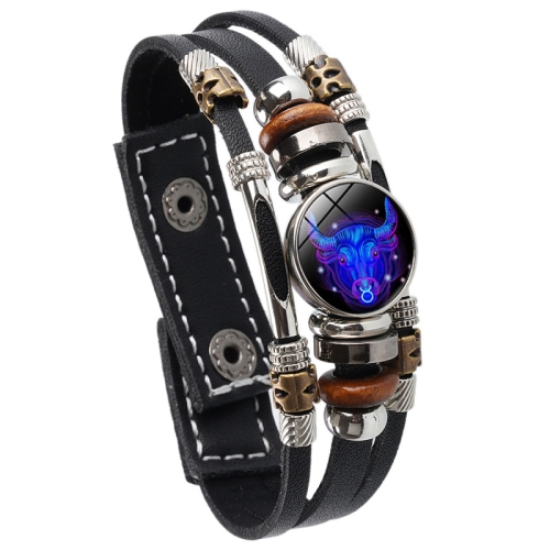 

Twelve Constellations Night Light Leather Rope Bracelet Woven Beads Bracelet, Style: Taurus