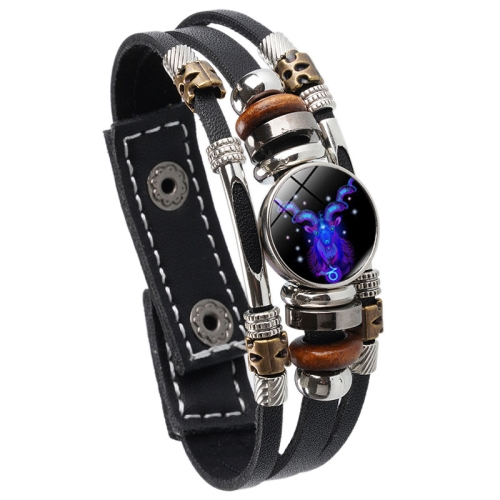 

Twelve Constellations Night Light Leather Rope Bracelet Woven Beads Bracelet, Style: Capricorn