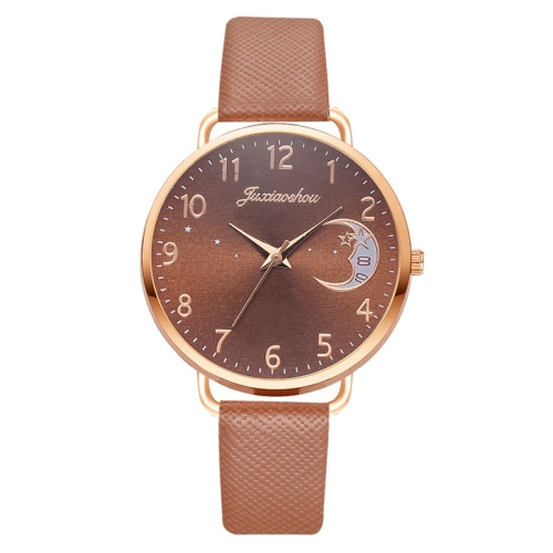 

Ladies Moon Pattern Dial PU Strap Quartz Watch, Color: Brown