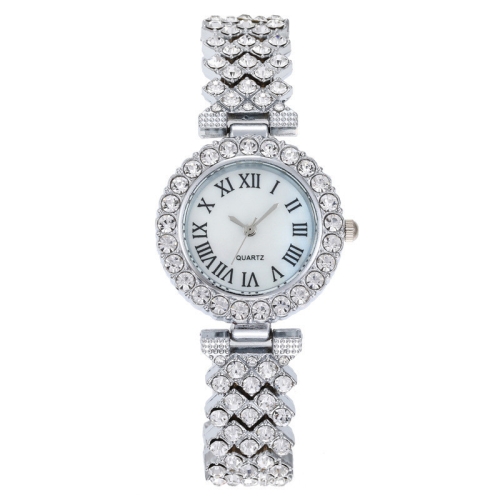 

Roman Pattern Diamond Ladies Quartz Watch, Color: Silver