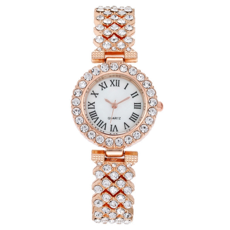 

Roman Pattern Diamond Ladies Quartz Watch, Color: Rose Gold