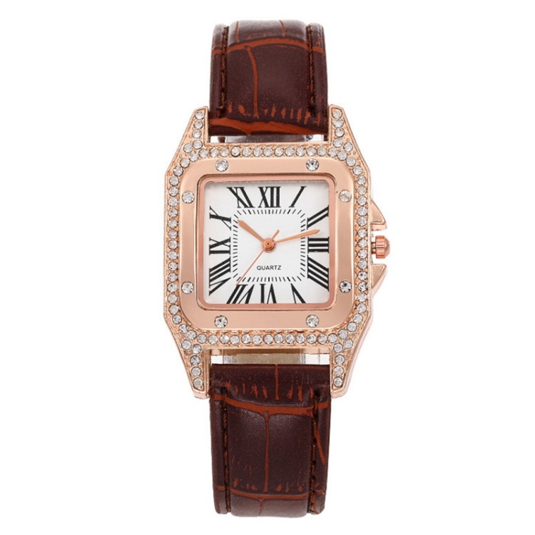 

Women Tonneau Square Strap Quartz Watch, Color: Brown