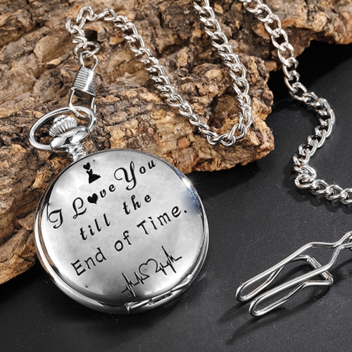 

Engraved Vintage Commemorative Quartz Pocket Watch Round Watch, Style: I Love You (Silver)