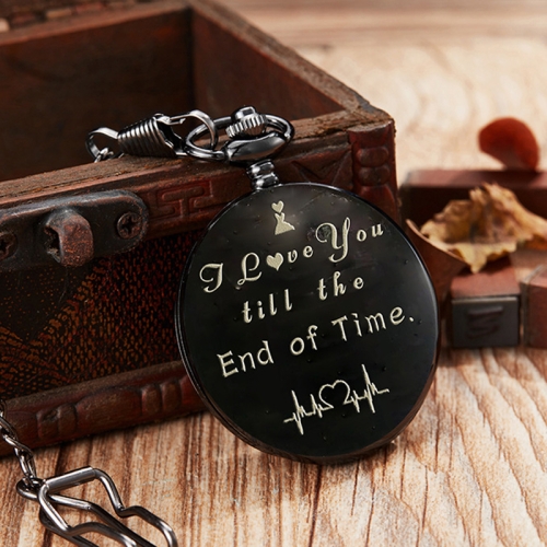 

Engraved Vintage Commemorative Quartz Pocket Watch Round Watch, Style: I Love You (Black)