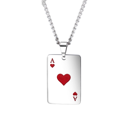 OPK 1542 Titanium Steel Men Necklace Personality Poker Pendant, Color: Red With Chain