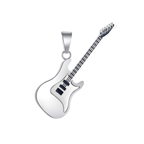 

OPK 1989 Personality Stainless Steel Guitar Pendant Titanium Steel Necklace, Color: Steel Color Pendant