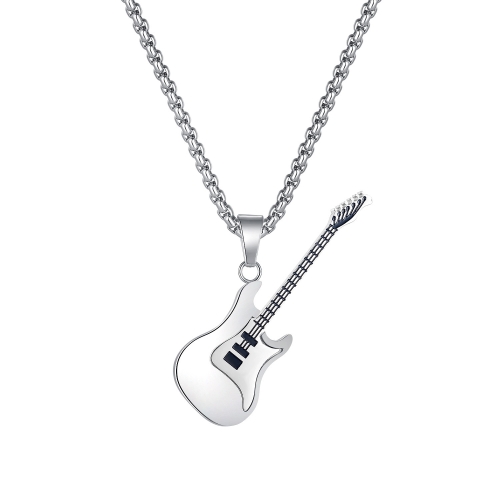 

OPK 1989 Personality Stainless Steel Guitar Pendant Titanium Steel Necklace, Color: Steel Color Pendant+4x70cm Pearl Chain