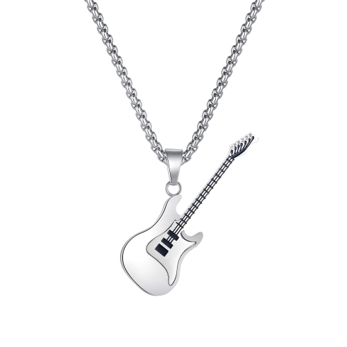 

OPK 1989 Personality Stainless Steel Guitar Pendant Titanium Steel Necklace, Color: Steel Color Pendant+3x55cm Pearl Chain