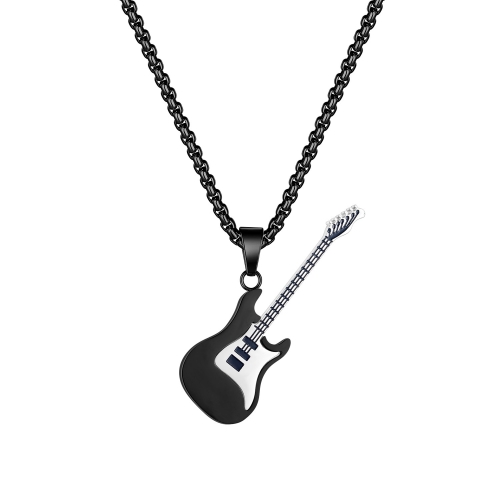 

OPK 1989 Personality Stainless Steel Guitar Pendant Titanium Steel Necklace, Color: Black Pendant+3x55cm Pearl Chain