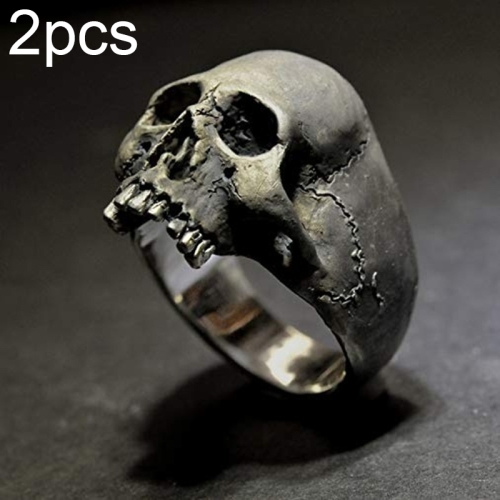 

C56213 2pcs Punk Vintage Skull Ring Horror Skull Ring Men Gift, Size: 7(Tin-color)