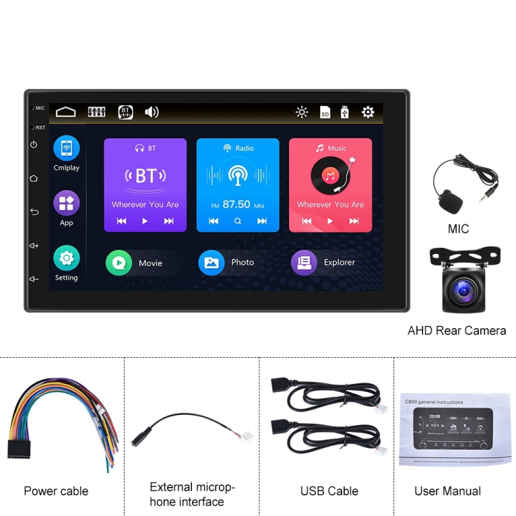 

7709 7 Inch Touch Button Dual Ingot Universal MP5 Bluetooth Player, Style:, Sort by color: Standard+AHD Camera