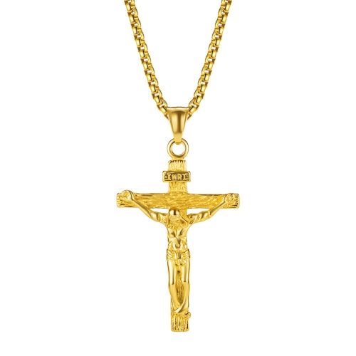 

OPK 810 Retro Cross Frame Titanium Steel Men Pendant Necklace, Color: Gold Pendant