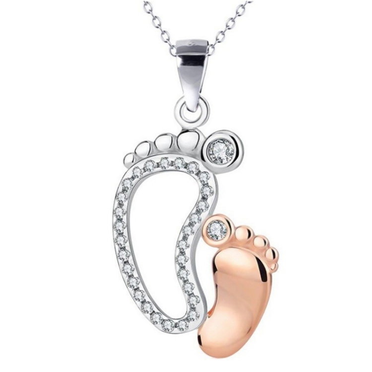

C56237 3pcs Crystal Cute Foot Shape Pendant Necklace Mother Day Gift Jewelry(Gold)
