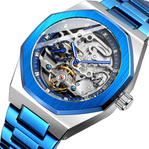 

FORSINING F980 Luminous Three Eye Six Shot Weekly Steel Belt Men Fully Automatic Mechanical Watch(Blue Belt Blue Face)