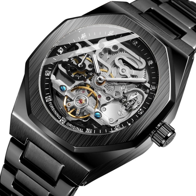 Orologio Uomo Forsining Automatico Scheletro: Meccanico A Carica Automatica, Cinturino Pelle, Quadrante Nero
