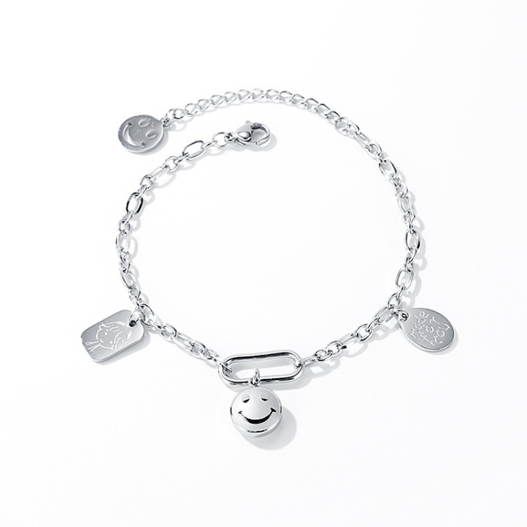 

1083 Titanium Steel Smiling Bracelet Emoji Avatar Jewelry, Color: Steel Color