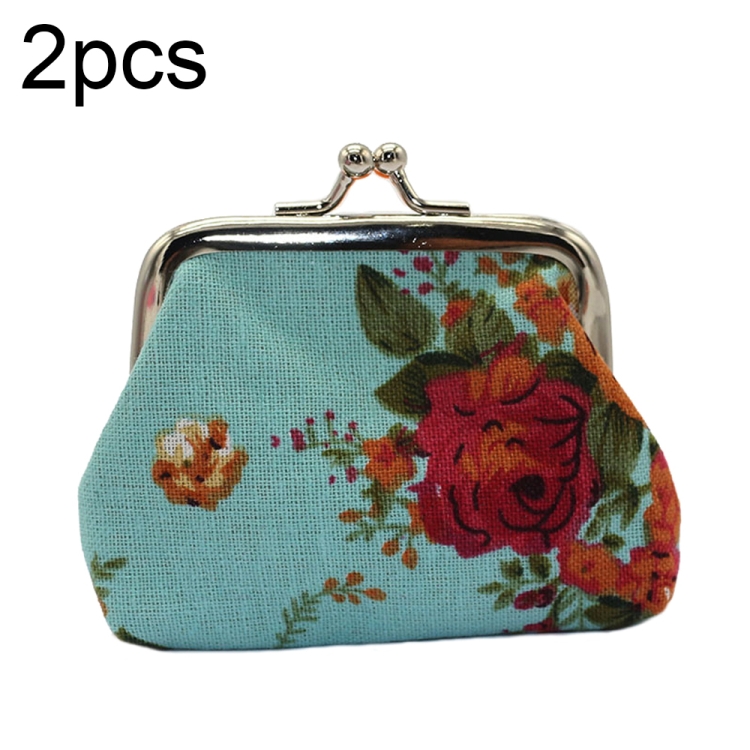 

LQB-035 2pcs 3 inches Rose Print Mini Coin Purse Vintage Fabric Wallet(Blue)