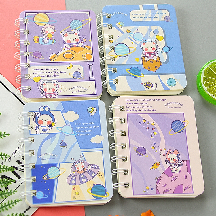 

3sets A7 Side Flip Loop Book Pocket Mini Notebook Diary Portable Office Notebooks(Cosmic Bear)