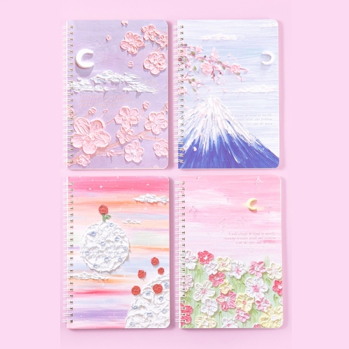 

2sets W752B Oil Painting Landscape A5 Coil Book Thickened Horizontal Line Notebook(Painting Peach)