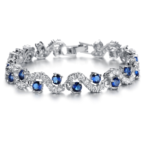 

931 Zircon Plated White Gold Bracelet, Color: Blue Diamond 17cm