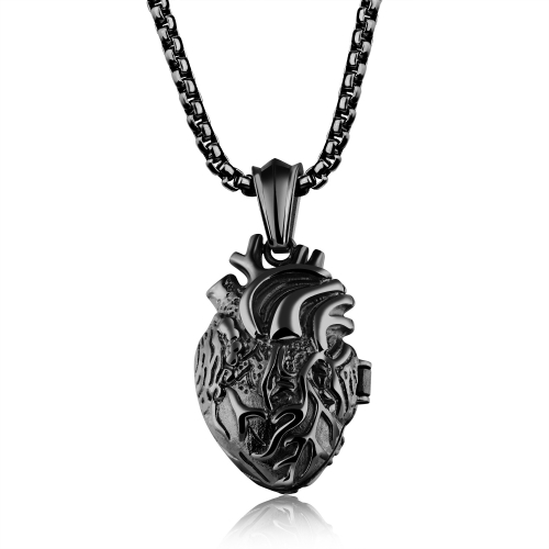 

1168 Personalized Titanium Steel Cardiac Pendant Can Be Opened, Color: Black Small+3x55cm Pearl Chain