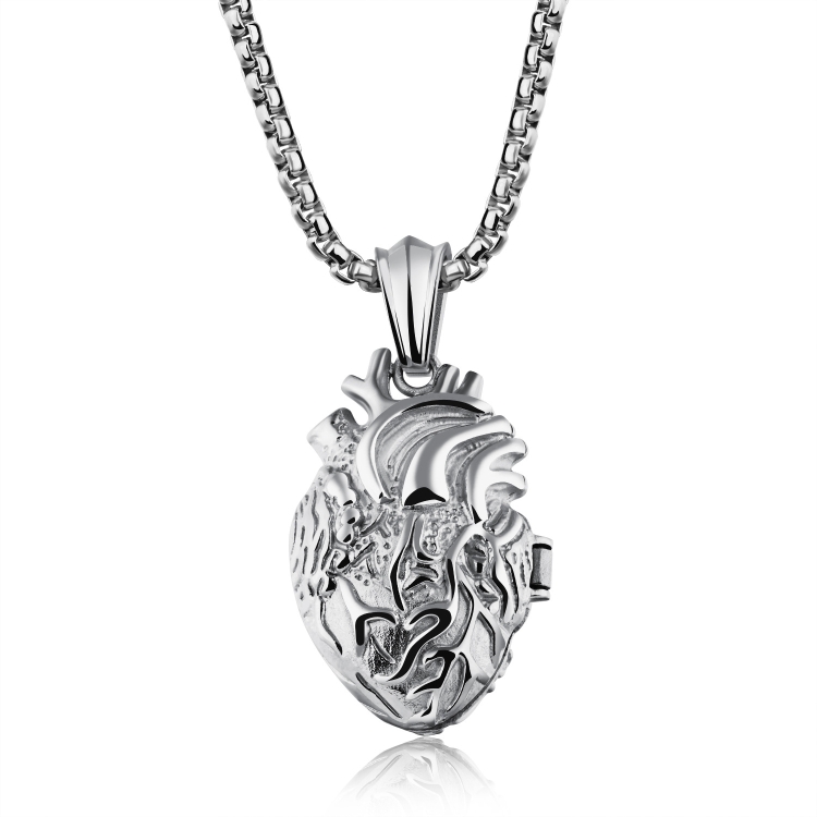 

1168 Personalized Titanium Steel Cardiac Pendant Can Be Opened, Color: Steel Color Large+4x60cm Pearl Chain