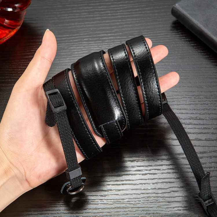 

Outdoor Photography Cowhide Leather Camera Shoulder Hanging Neck Winding Strap, Spec: Split Leather (Black)