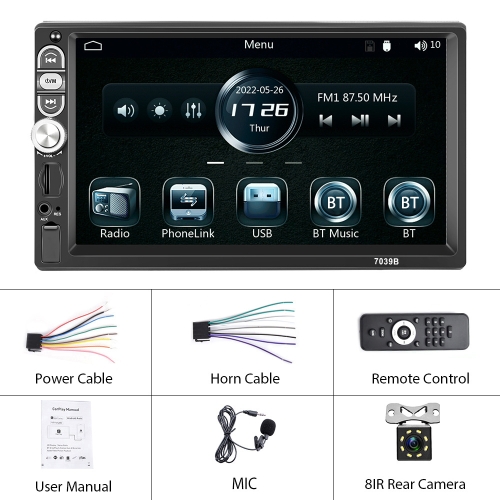 

F133 7 Inches MP5 Bluetooth Player Universal Wired CarPlay Reversing Image Integrated, Style: Standard+8 Lights Camera