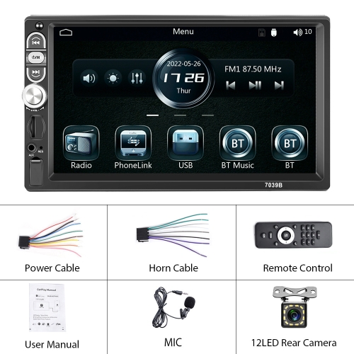 

F133 7 Inches MP5 Bluetooth Player Universal Wired CarPlay Reversing Image Integrated, Style: Standard+12 Lights Camera