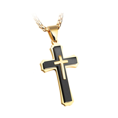 

1213 Three Layer Cross Necklace Titanium Steel Men Necklace, Color: Black Single Pendant