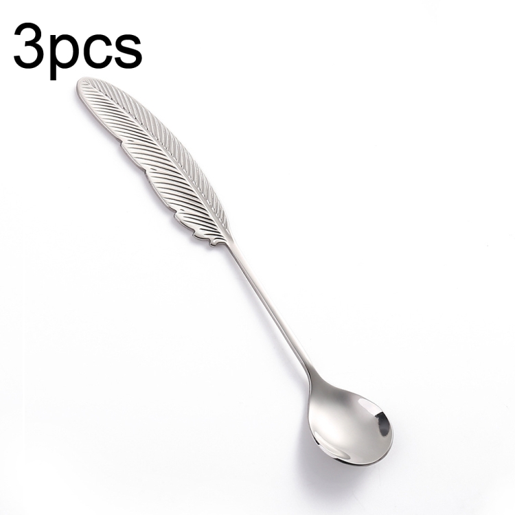 

304 Stainless Steel Feather Spoon Fork Literary Tableware,Style: 3pcs Spoon-True Color