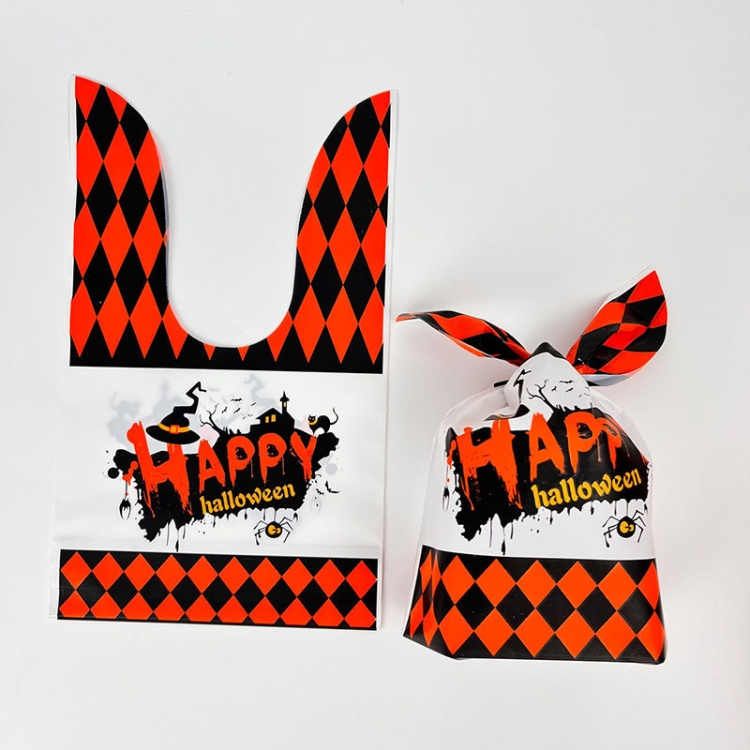 50pcs /Pack Halloween Packaging Bags Candy Snacks Treat Bags, Size:  13.5x22cm(Happy Square)