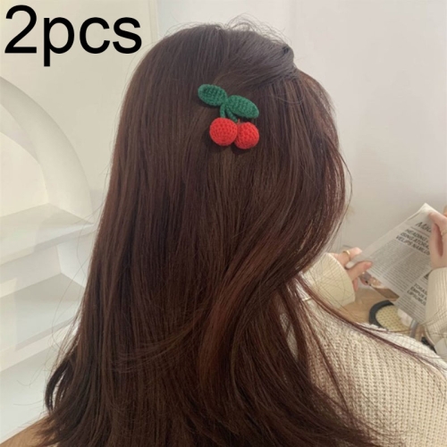 

B316 2pcs Cute Woolen Knitting Hairpin Sweet and Versatile Handmade Side Clip, Color: Cherry