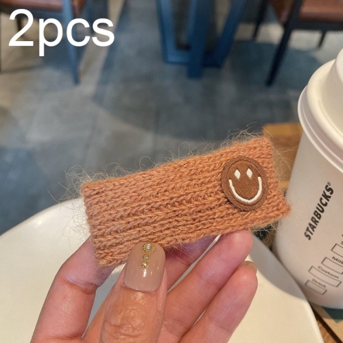 

B316 2pcs Cute Woolen Knitting Hairpin Sweet and Versatile Handmade Side Clip, Color: Coffee Smiley Face