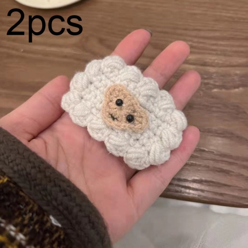 

B316 2pcs Cute Woolen Knitting Hairpin Sweet and Versatile Handmade Side Clip, Color: Light Grey