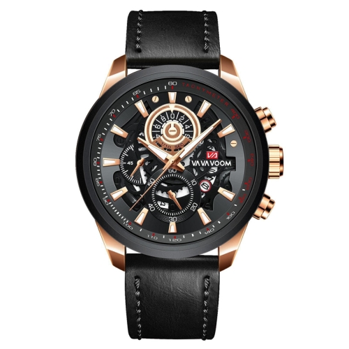 

VAVA VOOM 2311P-FH Rose Gold Shell Belt Men Waterproof Sports Luminous Calendar Casual Quartz Hollow Watch