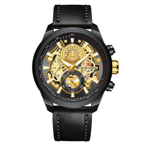 

VAVA VOOM 2311P-JH2 Black Shell Belt Men Waterproof Sports Luminous Calendar Casual Quartz Hollow Watch