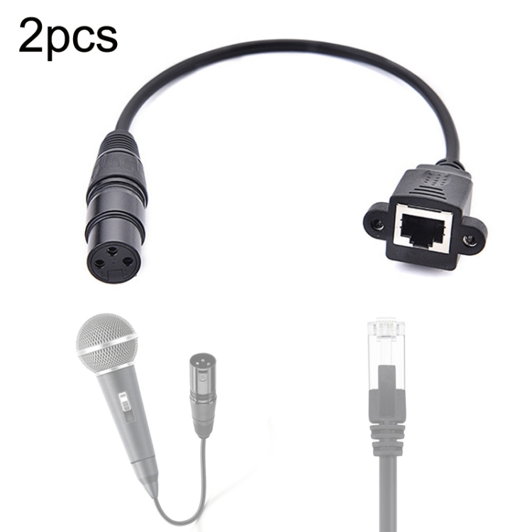 

2pcs XLR 3 Pin Female To RJ45 Female Network Connector Adapter Converter Cable, Size: 30cm(Black)