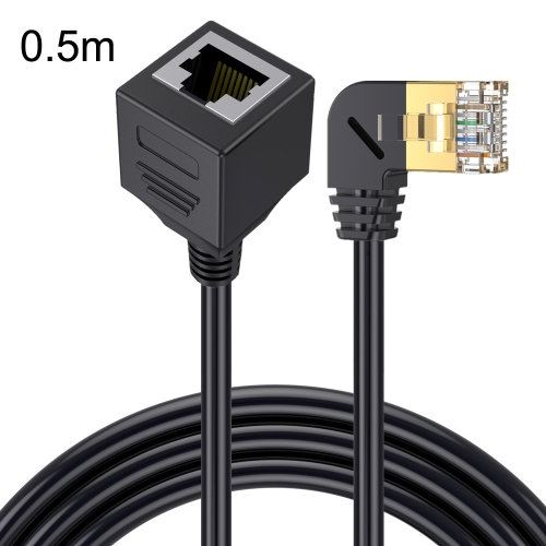 

Left Bend 0.5m Cat 8 10G Transmission RJ45 Male To Female Computer Network Cable Extension Cable(Black)