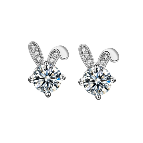 XEA010 S925 Silver Needle Full Diamond Rabbit Earrings Women Mosan Diamond  Earrings(White)