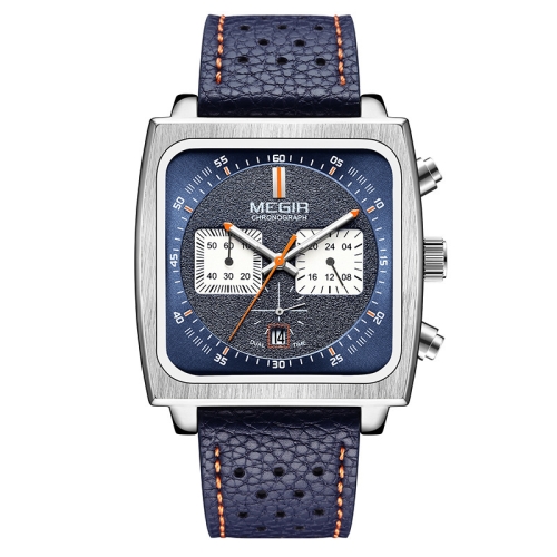 

MEGIR 2182 Men Business Chronograph Calendar Waterproof Luminous Watch Square Quartz Watch(Blue Face Blue Belt)
