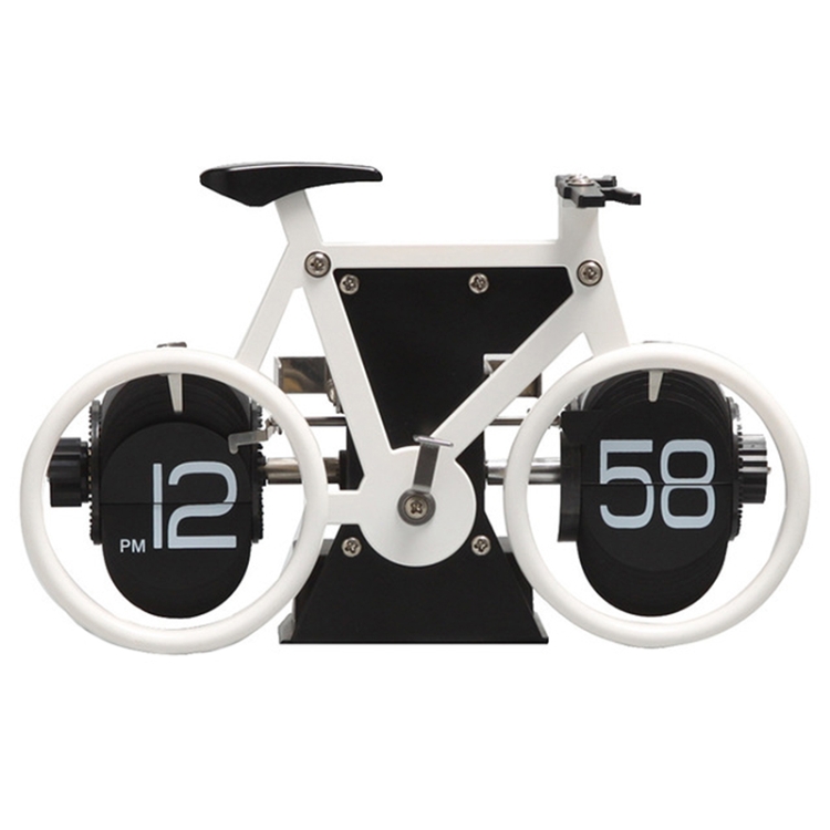 

HY-F087 Retro Bicycle Shape Automatic Flip Home Decorative Turning Clock(White)